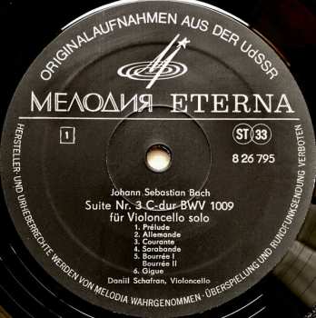 LP Johann Sebastian Bach: Suiten Für Violoncello Solo - Suite Nr. 3 C-Dur BWV 1009 / Suite Nr. 4 Es-Dur BWV 1010