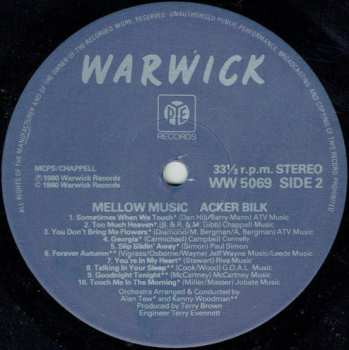LP Acker Bilk His Clarinet And Strings: Mellow Music 20 All Time Greats