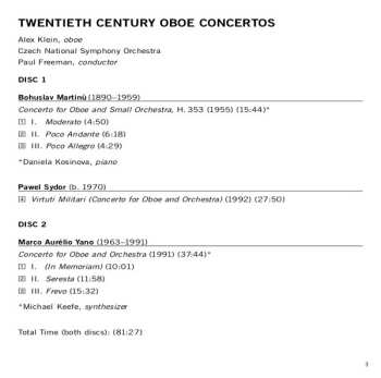 2CD Bohuslav Martinů: Twentieth Century Oboe Concertos By Marco A. Yano, Pawel Sydor And Bohuslav Martinů