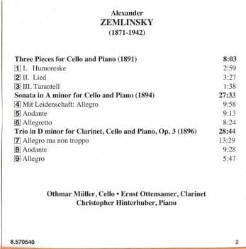 CD Alexander Von Zemlinsky: Cello Sonata • Three Pieces For Cello And Piano • Trio For Clarinet, Cello And Piano