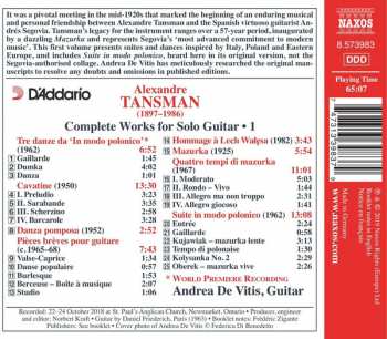 CD Alexandre Tansman: Complete Works For Solo Guitar Vol. 1