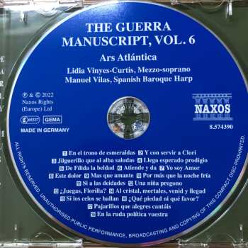 CD Manuel Vilas: The Guerra Manuscript, Volume 6: 17th Century Secular Spanish Vocal Music