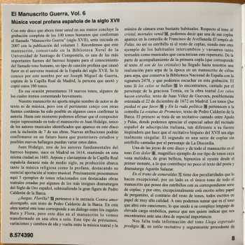 CD Manuel Vilas: The Guerra Manuscript, Volume 6: 17th Century Secular Spanish Vocal Music