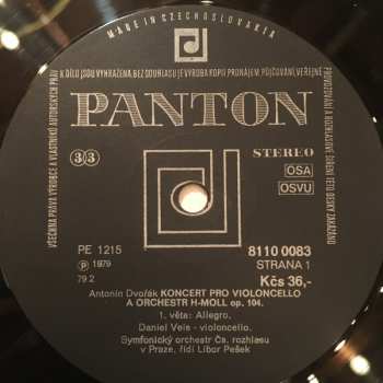 LP Antonín Dvořák: Concerto For Violincello And Orchestra In B Minor, Op. 104