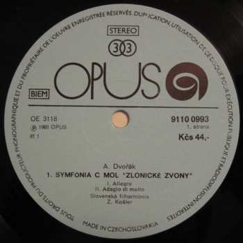 LP Antonín Dvořák: Symphony No. 1 In C Minor The Bells Of Zlonice