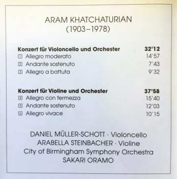 CD Aram Khatchaturian: Konzerte Für Violine Und Violoncello