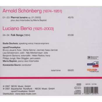 CD Arnold Schoenberg: Pierrot Lunaire Plus Jazz / Folk Songs