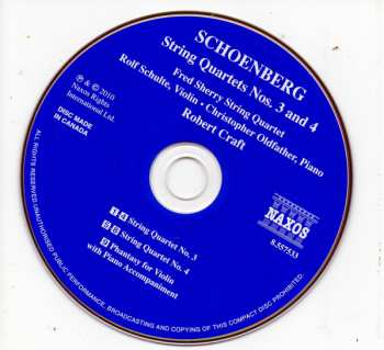 CD Arnold Schoenberg: String Quartets Nos. 3 & 4 - Phantasy For Violin With Piano Accompaniment