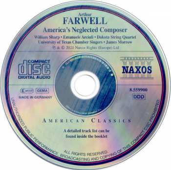 CD Arthur Farwell: America's Neglected Composer: Songs, Choral And Piano Works