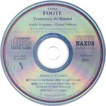 CD Gerard Schwarz: Francesca Da Rimini • Air And Gavotte • Suite In E Major • Four Character Pieces After The Rubáiyát Of Omar Khayyám