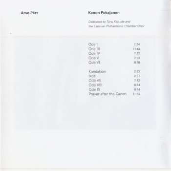 2CD Arvo Pärt: Kanon Pokajanen