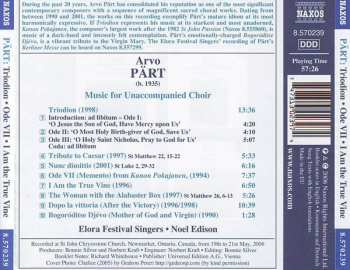 CD Arvo Pärt:  Triodion • Ode VII (Memento) • I Am The True Vine • Dopo La Vittoria 