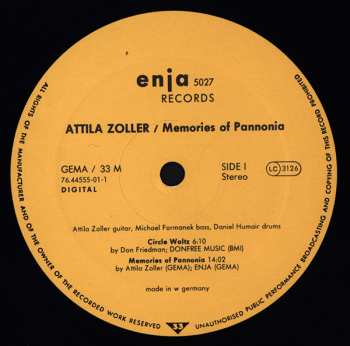 LP Attila Zoller: Memories Of Pannonia