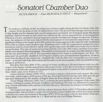 CD Johann Sebastian Bach: Sonatori Chamber Duo Peter Brock Flute Berthold Fritz Harpsichord