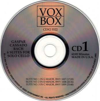 2CD Johann Sebastian Bach: 6 Suites For Solo Cello