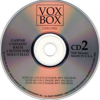 2CD Johann Sebastian Bach: 6 Suites For Solo Cello