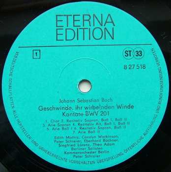 LP Johann Sebastian Bach: Geschwinde, Ihr Wirbelnden Winde (Der Streit Zwischen Phoebus Und Pan) Kantate BWV 201