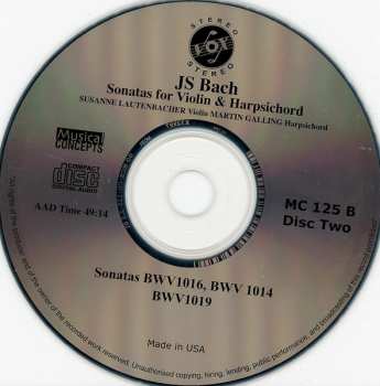 2CD Johann Sebastian Bach: Sonatas For Violin And Harpsichord BWV1014-1019