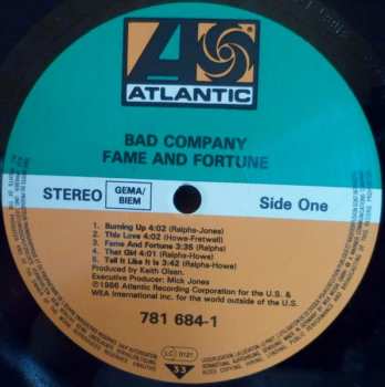 LP Bad Company: Fame And Fortune