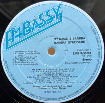 LP Barbra Streisand: My Name Is Barbra