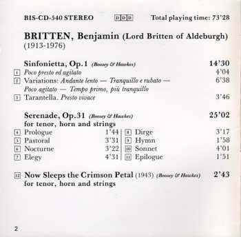 CD Benjamin Britten: Sinfonietta, Op.1 • Serenade, Op.31 • Now Sleeps The Crimson Petal • Nocturne, Op.60