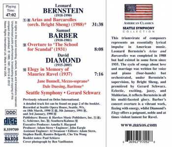 CD Leonard Bernstein: Arias and Barcarolles - Overture to 'School For Scandal" - Elegy In Memory For Maurice Ravel 