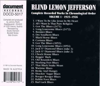 CD Blind Lemon Jefferson: Complete Recorded Works In Chronological Order: Volume 1 (1925-1926)