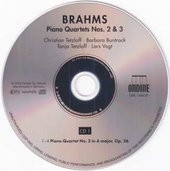 2CD Johannes Brahms: Piano Quartets Nos. 2 & 3