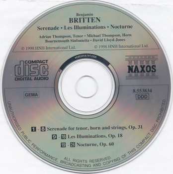 CD Benjamin Britten: Serenade • Les Illuminations • Nocturne