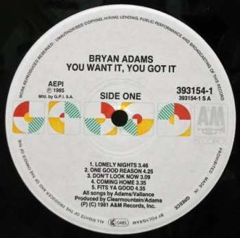 LP Bryan Adams: You Want It, You Got It LTD