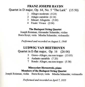 CD Budapest String Quartet: Haydn / Beethoven