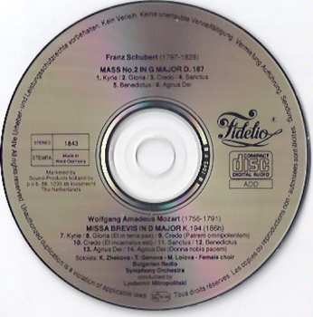 CD Wolfgang Amadeus Mozart: Mass No.2 In G Major D. 167 / Missa Brevis In D Major K.94 (186h)