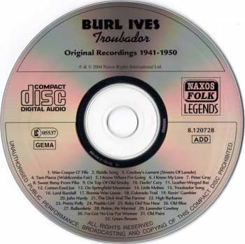 CD Burl Ives: Troubador - Original 1941-1950 Recordings