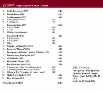 CD Carson Cooman: Zephyr: Music For Organ By Carson Cooman: Vol. 8