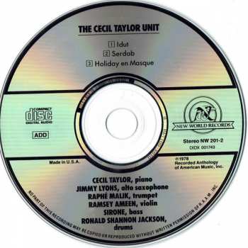 CD Cecil Taylor: The Cecil Taylor Unit