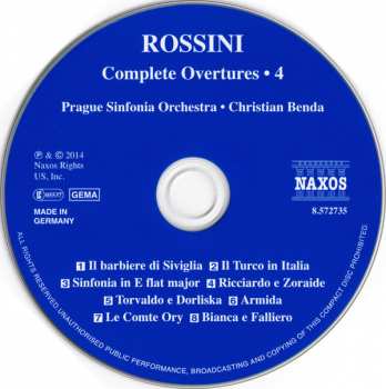 CD Christian Benda: Rossini Complete Overtures - 4 Il Barbiere Di Siviglia, Il Turco In Italia - Armida