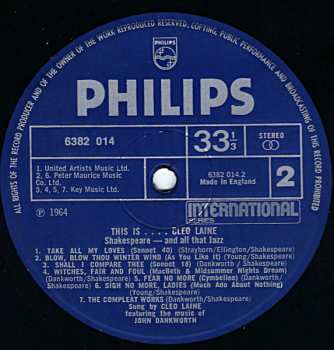 LP John Dankworth: This Is... Cleo Laine - Shakespeare, And All That Jazz