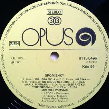 LP Czechoslovak Radio Dance Orchestra Bratislava: Spomienky