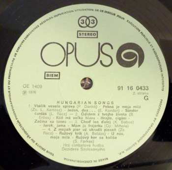 LP Dezider Szulcsányi And His Gipsy Band: Hungarian Songs