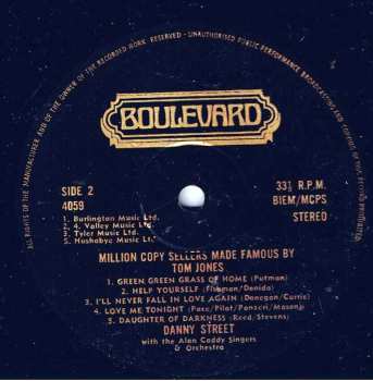 LP Alan Caddy Orchestra & Singers: Million Copy Sellers Made Famous By Tom Jones