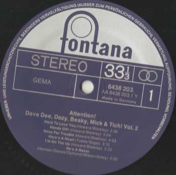 LP Dave Dee, Dozy, Beaky, Mick & Tich: Attention! Dave Dee, Dozy, Beaky, Mick & Tich. Volume 2