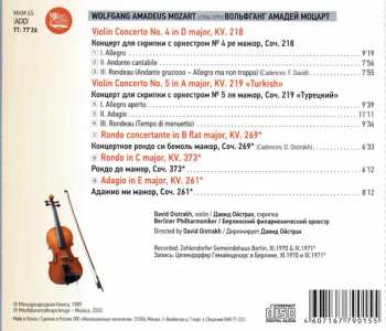 CD David Oistrach: Mozart: Violin Concerto No. 4 In D Major, Kv. 218; Violin Concerto No. 5 In A Major, Kv. 219 “Turkish”; Rondo Concertante In B Flat Major; Rondo In C Major, Kv. 373 & Adagio In E Major Kv. 261