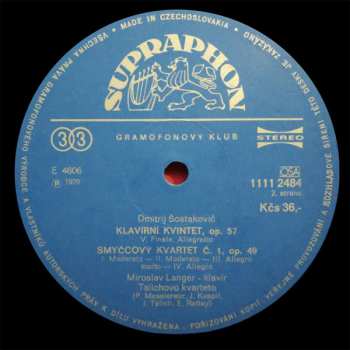 LP Dmitri Shostakovich: Klavírní Kvintet, Op. 57 / Smyčcový Kvartet Č. 1, Op. 49