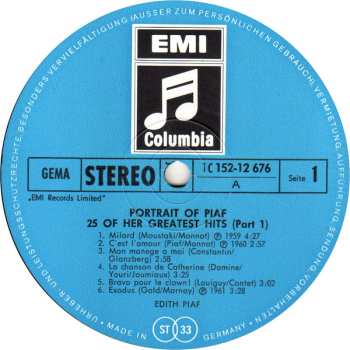 2LP Edith Piaf: Portrait Of Piaf - 25 Of Her Greatest Hits