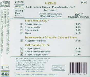 CD Edvard Grieg: Cello Sonata, Op. 36; Piano Sonata, Op. 7; Intermezzo
