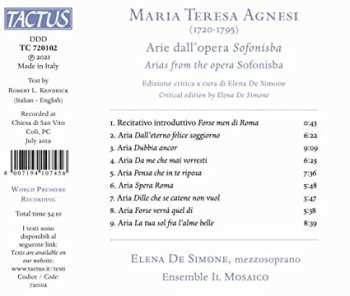 CD Elena de Simone: Maria Teresa Agnesi : Airs de L'opéra Sofonisba. De Simone, Il Mosaico.