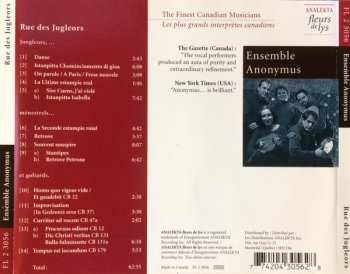 CD Ensemble Anonymus: Rue Des Jugleors - Jongleurs, Ménestrels Et Goliards De Paris
