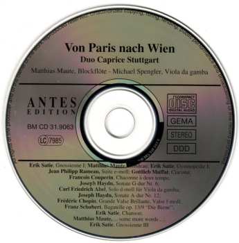 CD Ensemble Caprice: Von Paris nach Wien (Werke aus drei Jahrhunderten für Blockflöte und Viola da gamba)