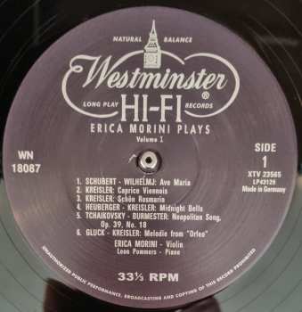 LP Erica Morini: Erica Morini Plays: Volume 1