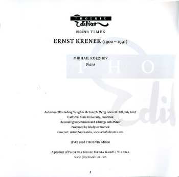 CD Ernst Krenek: Piano Sonatas Nos. 2 & 4, George Washington Variations, Echoes From Austria